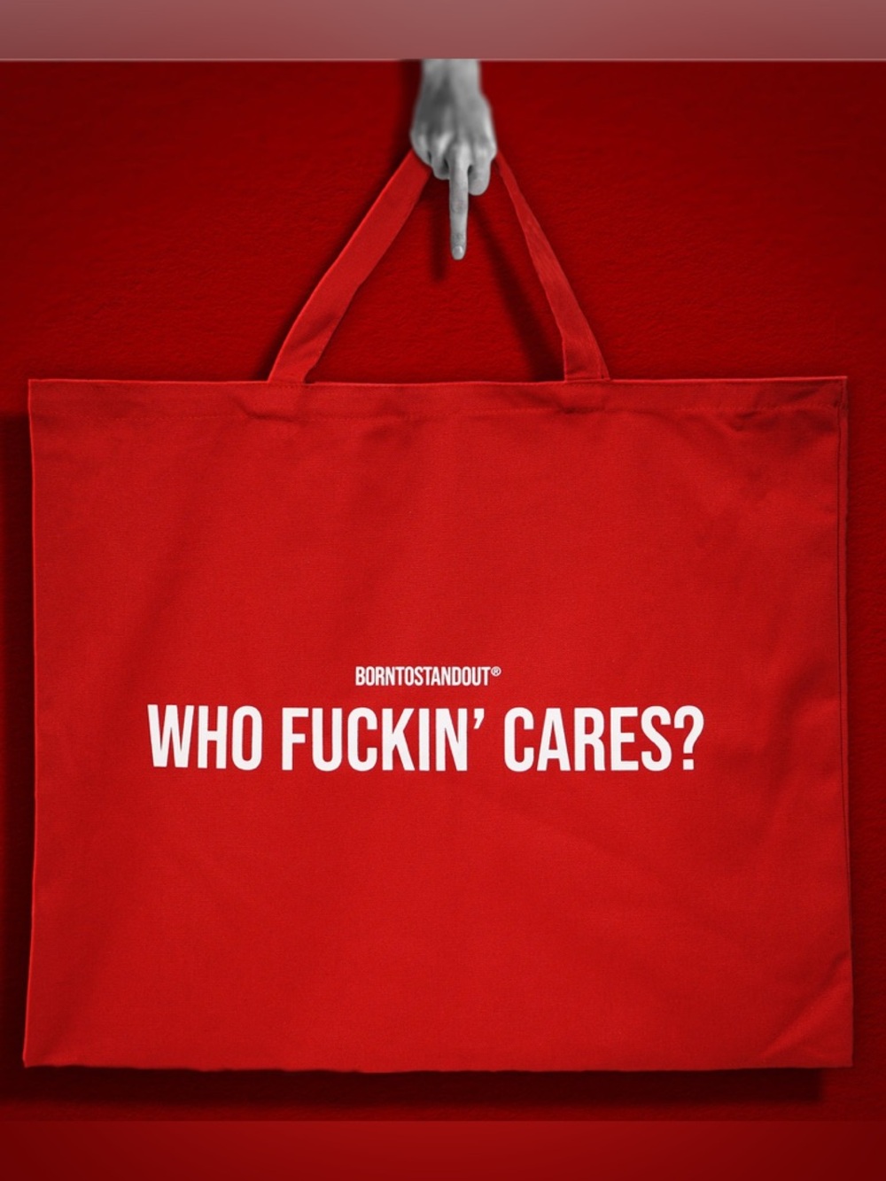 Borntostandout “Who F*ckin’ Cares” Tote Bag GIANT!!Bold Red shopping bag NEW GWP